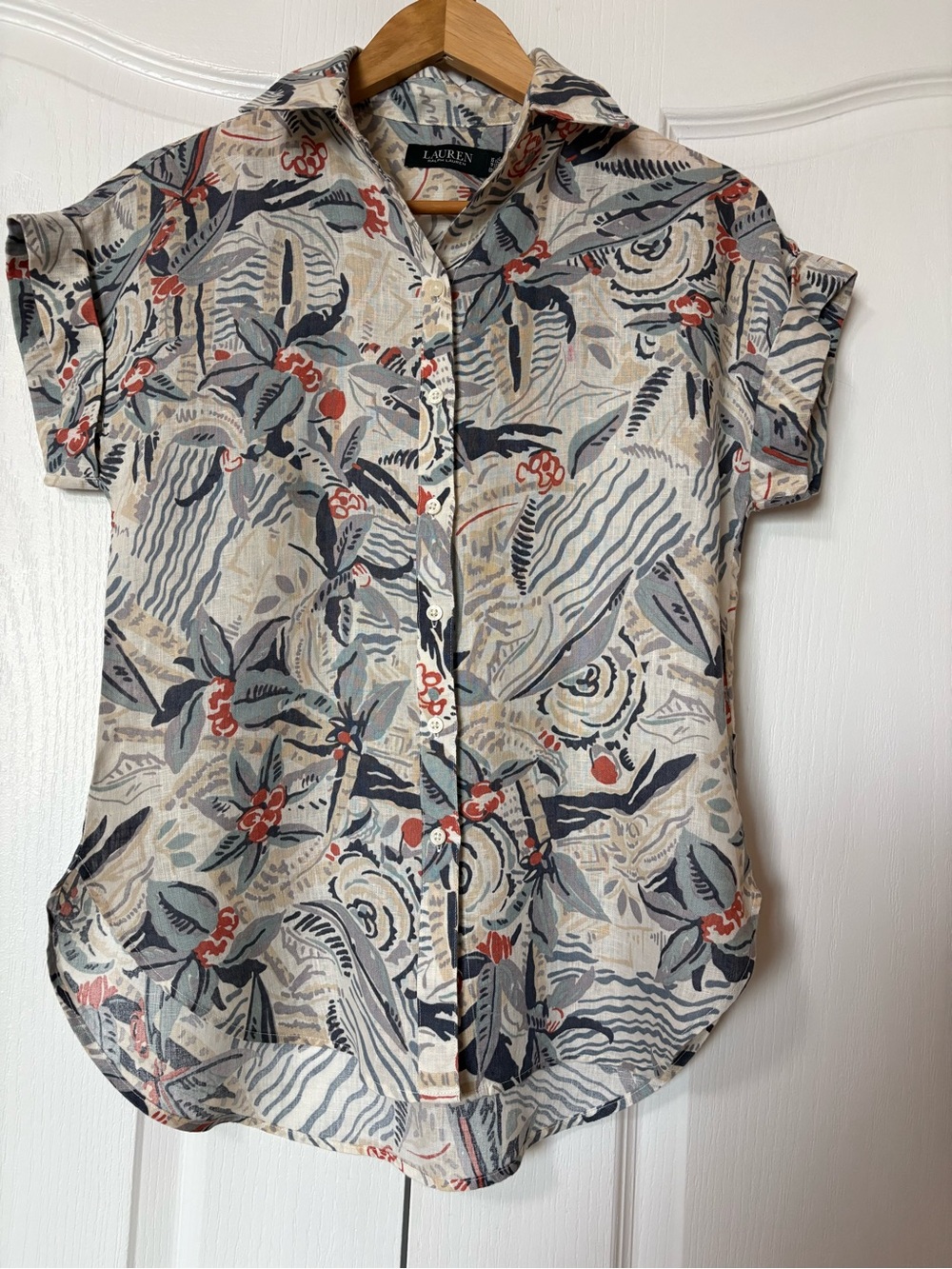 Ralph Lauren  Women Cream Floral Button-Front Shirt with Navy & Rust Accents